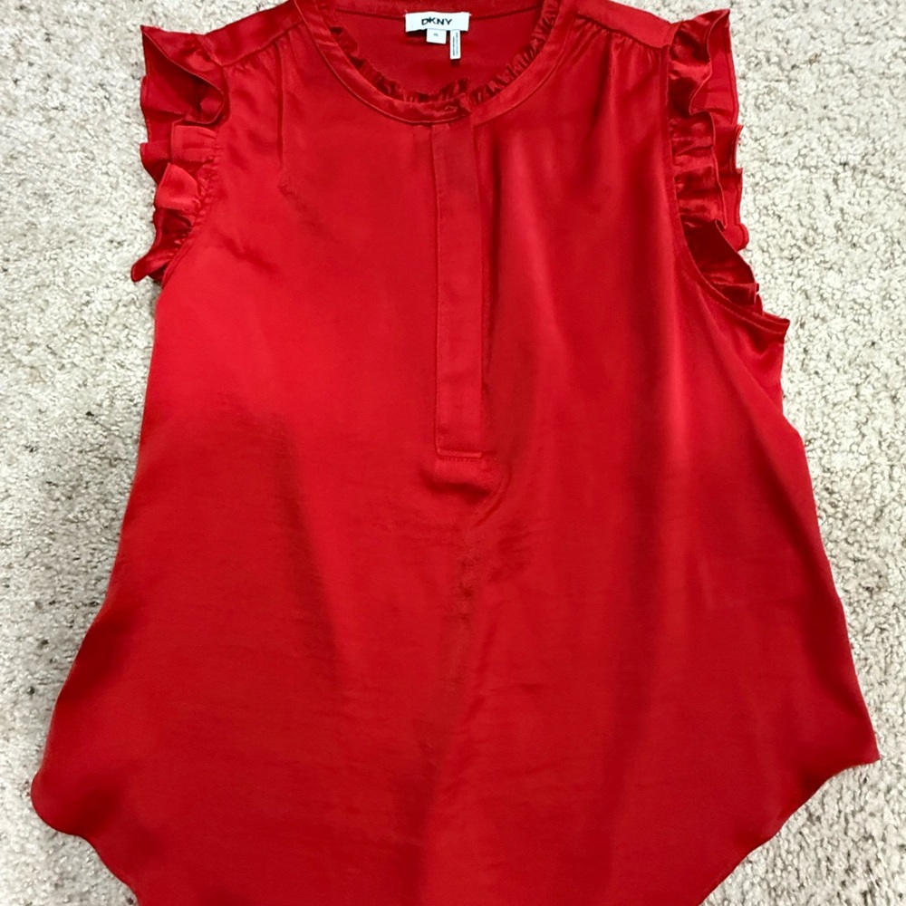 DKNY Red Flutter Sleeve Blouse - Picture 1 of 3